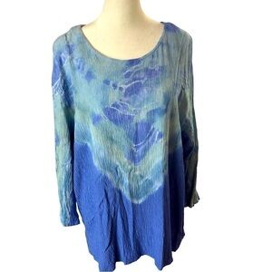 Carole Dolighan Calif  Crinkle Rayon Tie Dye Popover Top  Women L  XL  Blues
